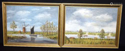 A framed pair of oils on board by R Willgress of sailing boa...