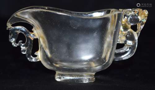 A small Chinese glass libation cup with a beast handle. 6cm