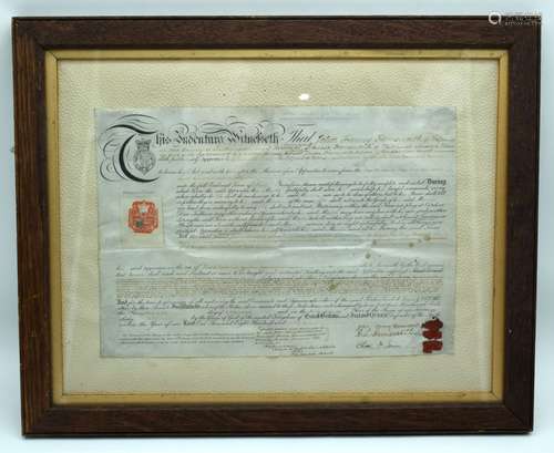 A framed Apprentices certificate of agreement dated 1884. 24...