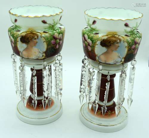 A pair of Bohemian style porcelain vases with glass droplets...