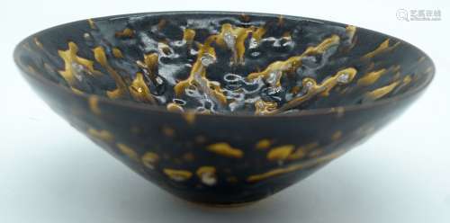A small Chinese glazed pottery conical bowl 6 x 16cm.
