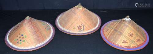 A group of South East Asian conical hats. 32 cm (3).