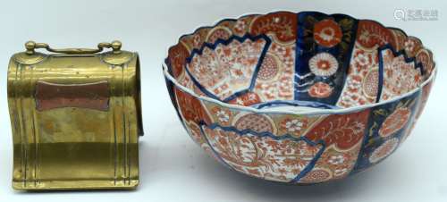 A Japanese Imari porcelain bowl together with a vintage bras...