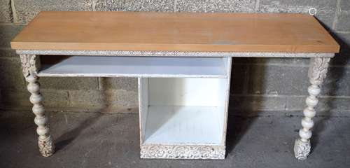 A wooden console 70 x 152 x 46cm.