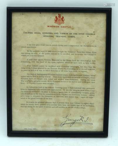 Rare King George V signed document relating to Army Colours ...