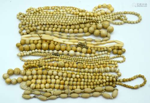 A collection of bone and Ivory necklaces .longest 144cm.( 14...