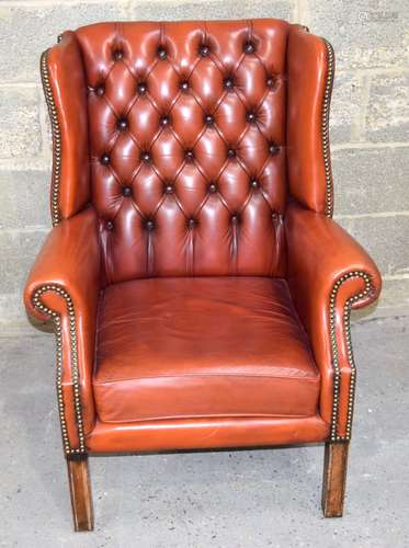 George III style wing back leather chair 96 x 65 x 68 cm.