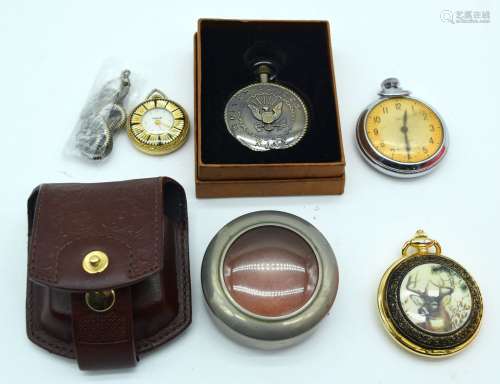 A collection of pocket watches , chain, watch pouch etc (7)