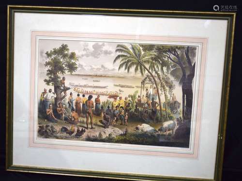 A large framed antique lithograph by E Ciceri of Courses of ...