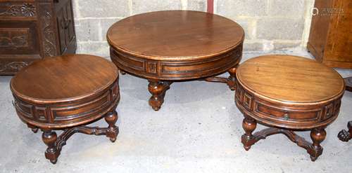 A large drum table together with two smaller tables 43 x 99 ...