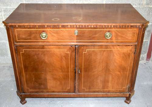 An antique walnut veneered continental two draw cabinet inla...