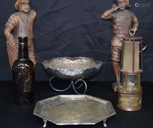 A miscellaneous collection of silver plate; vintage oil lamp...