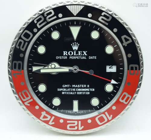 A contemporary Rolex dealership clock 34cm