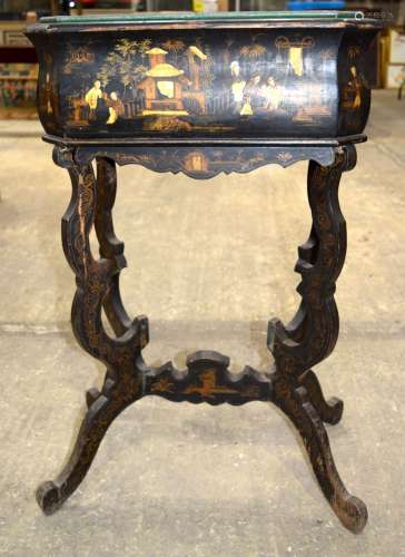 A 19th century country house chinoiserie wooden lacquered pl...