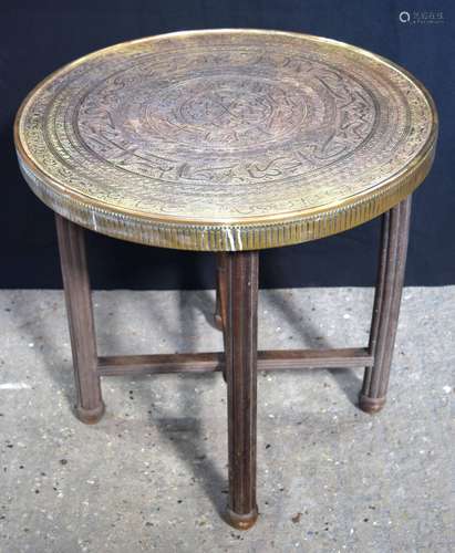 A small Islamic brass top table 59 x 60 cm (2)