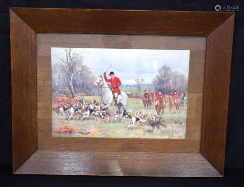 A framed lithographic print of Fox hunting by Sanderson Well...