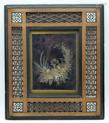 A framed Liberties style leaf picture with MOP and bone inla...