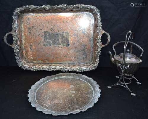 A collection of silver plate including a fine open work tray...