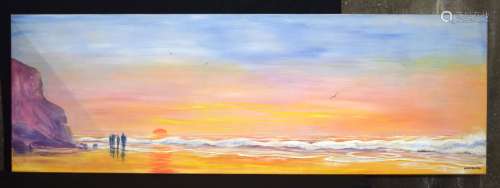 A huge watercolour of a sunset over the sea by Goodison . 18...