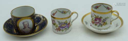 A 18th century Sevres cup and saucer together with two other...