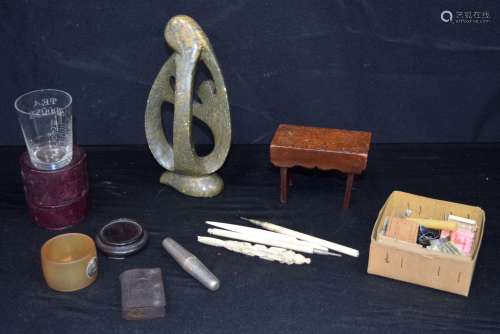 A miscellaneous collection of ivory instruments, a cased gla...