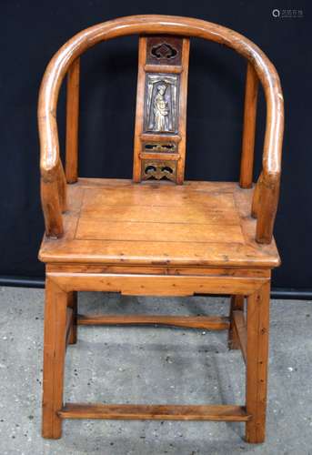 A 19TH Century Chinese carved wood horse shoe back chair, Qi...