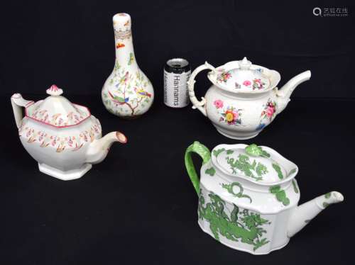 A collection of antique English teapots including Coalport, ...