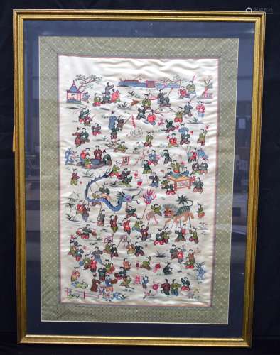 A large Chinese 100 children silk . 76 x 46cm.