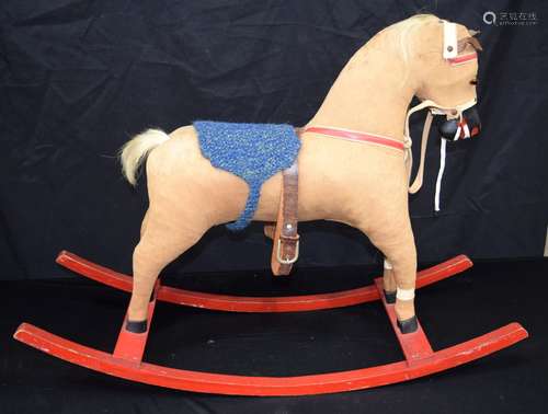 A small mid century stuffed cloth child's rocking horse 63 x...