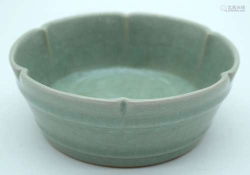 A small Chinese porcelain Celadon crackle glazed scalloped b...