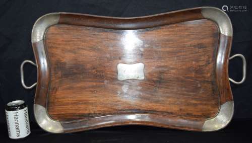 A large mahogany & silver plate serving tray dated 1919. 74 ...
