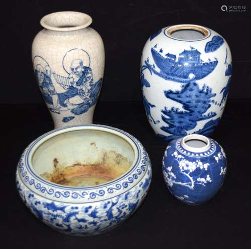 A collection of Chinese porcelain Crackle glaze vase, blue a...