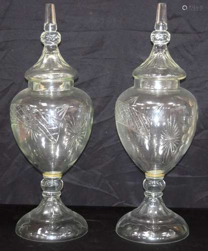 A pair of large cut glass shop display jars and covers 78 x ...