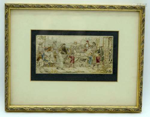 A small framed 19th century coloured line drawing possibly t...