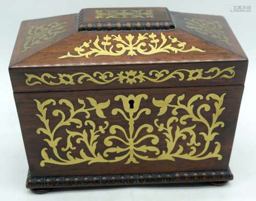 A lovely 19th Century brass inlaid wooden Tea caddy 17 x 21c...