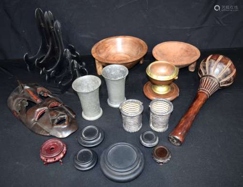 A miscellaneous collection including carved wooden bowls, wo...