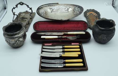 A collection of plated items and cased flatware 30cm (Qty).