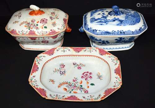 A Chinese style blue and white lidded serving dish together ...