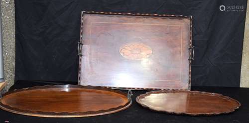 A large Victorian wooden inlaid tray, together with two othe...