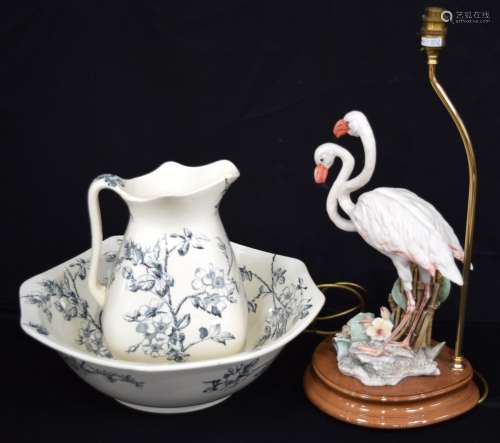 A mid century porcelain wash basin together with a flamenco ...