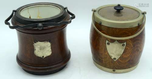 A mid century wooden Tea caddy together with another caddy 1...