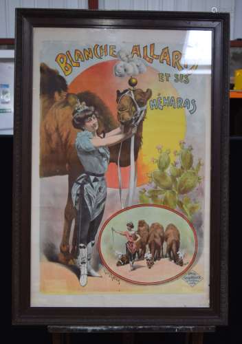 A Framed C1900 French circus poster featuring Blanch Allarty...