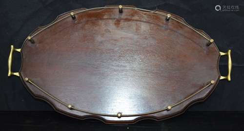 An antique wooden and brass balustrade tray. 53 x 29cm