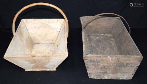 Two French vintage wooden Fruit/vineyard baskets 29 x 49cm (...