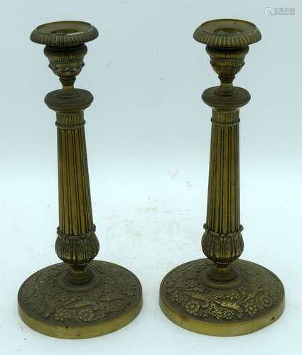 A pair of Empire brass candlesticks 26cm (2).