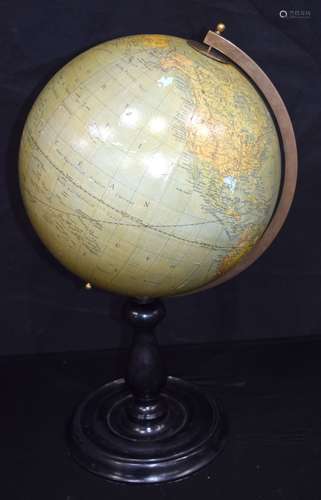 A Belgian Berzbach and Falk antique globe mounted on a woode...