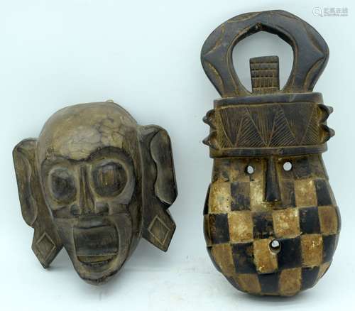 A wooden African Mask together with another mask 31cm (2).