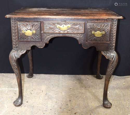 A Victorian Gothic revival 3 drawer table. 70 mx 78cm.