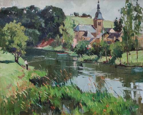 MAURICE-MARTIN (1894-1978) Petit village sur le Loir Huile s...