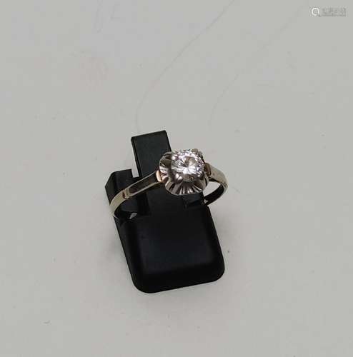 Bague en or blanc 750°/00 et platine, sertie d'un diamant ce...